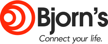 Red concentric circles next to text: Bjorn's. connect your life.